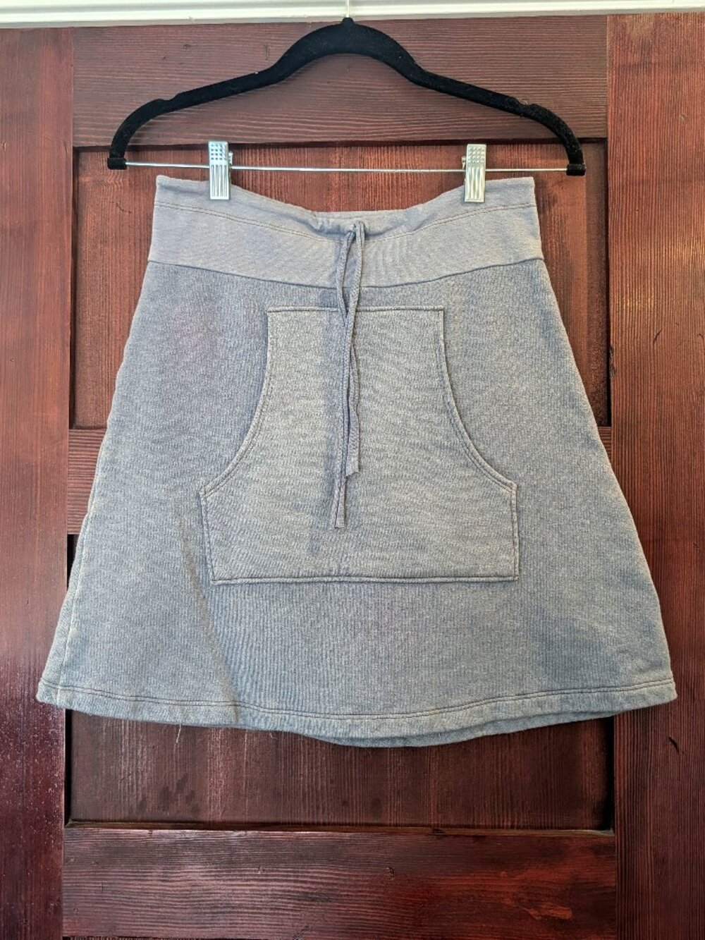 Small Dusk One-of-a-Kind Bohemian Folk Fleece Tie Front Skirt w/Kangaroo Pocket